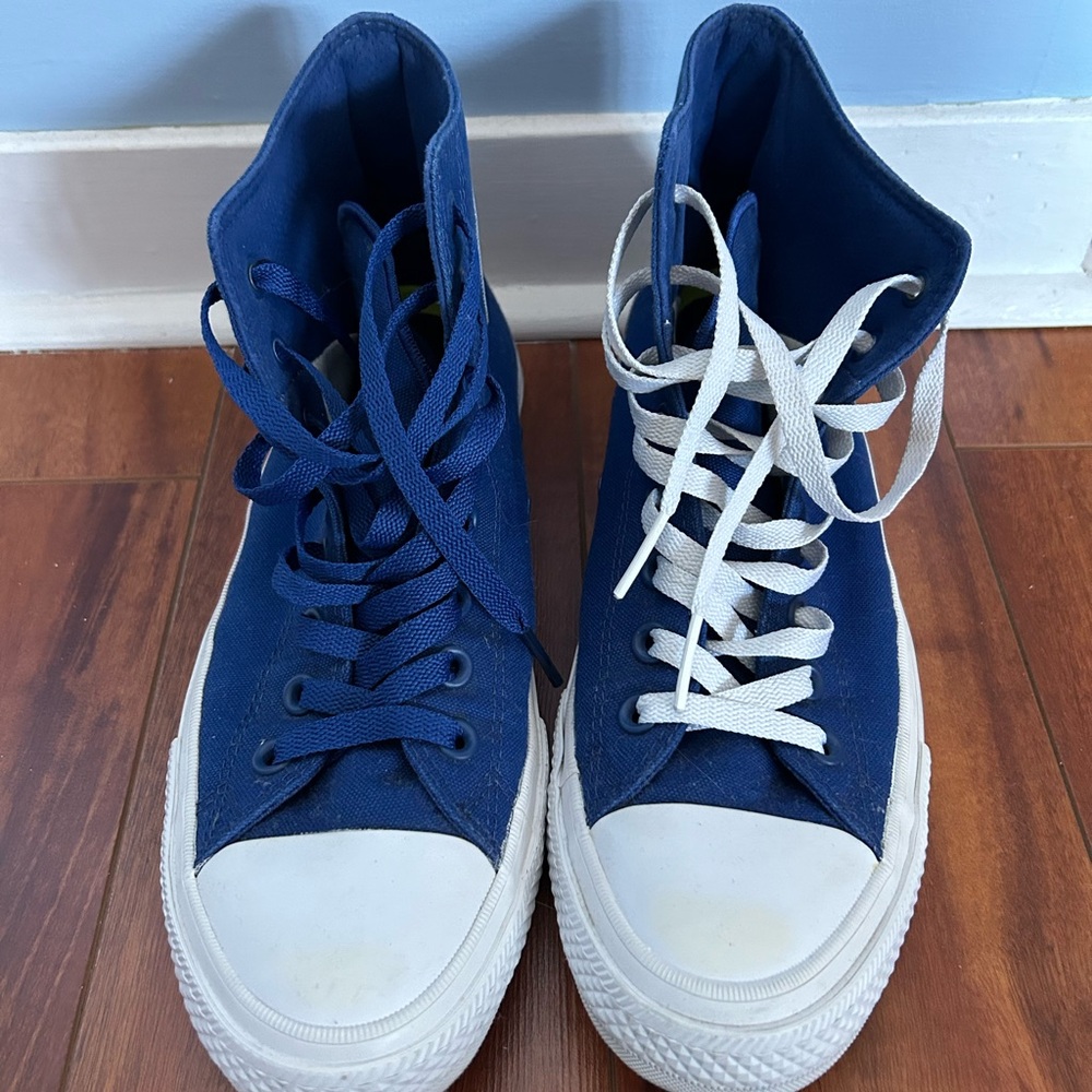 Blue High-Top Sneakers with White Accents